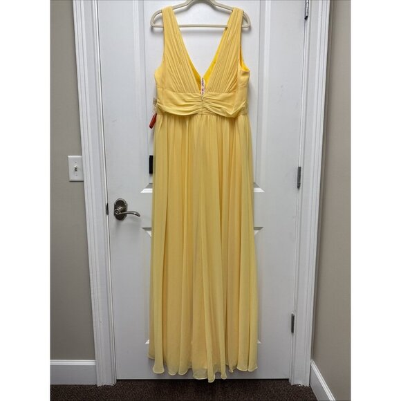 New MAC DUGGAL Size 18 Evening Gown Yellow Chiffon Sleeveless Wrap Formal Dress - Picture 10 of 16